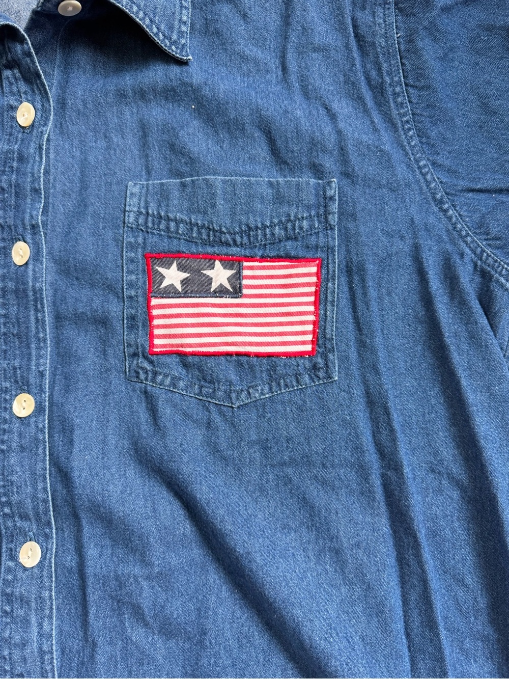 Vintage Patriotic Embroidered Denim Button Up Shirt July 4 Grandmacore Festival - Picture 4 of 9